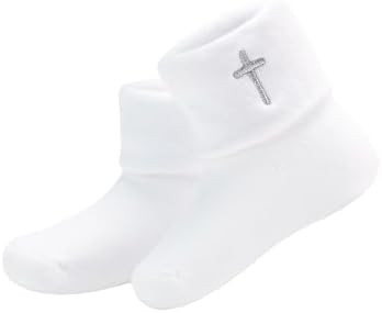 Baptism Socks for Baby Newborn White Turn Cuff Cross Socks, Toddler Ruffle Sock by hakugoo