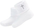 Baptism Socks for Baby Newborn White Turn Cuff Cross Socks, Toddler Ruffle Sock by hakugoo