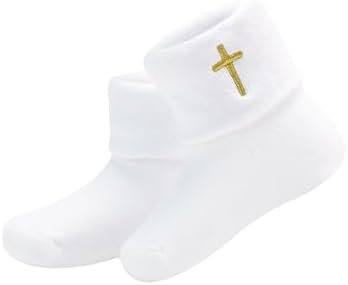 Baptism Socks for Baby Newborn White Turn Cuff Cross Socks, Toddler Ruffle Sock by hakugoo