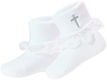 Baptism Socks for Baby Newborn White Turn Cuff Cross Socks, Toddler Ruffle Sock by hakugoo