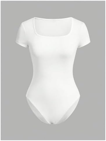 RoseSeek Girl's Short Sleeve Bodysuit Square Neck Leotard Tops 2 Pack - Image 4