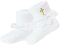 Baptism Socks for Baby Newborn White Turn Cuff Cross Socks, Toddler Ruffle Sock by hakugoo