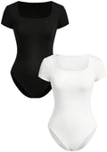 RoseSeek Girl's Short Sleeve Bodysuit Square Neck Leotard Tops 2 Pack by RoseSeek