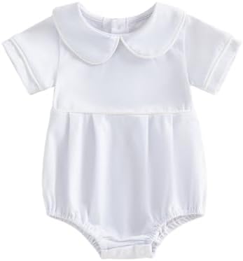 Newborn Baby Boy Girl Clothes Short Sleeve Solid Bubble Romper Doll Collar by MOLZULAMS