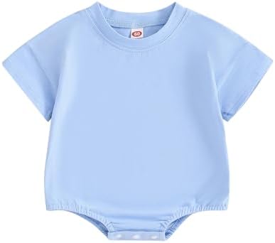 Baby Boy Girl Bubble Romper Infant Plain Oversize T-shirt Bodysuit by Merqwadd