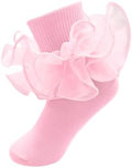 Girls Ruffle Socks Double Lace Turn Cuff Frilly Church Dress Socks by MKYSZLTSOCKS-EnjoyComfort