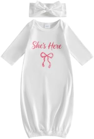 fhutpw Newborn Baby Girls Cotton Sleeper Gown She Is Here Nightgown Pajamas | by fhutpw