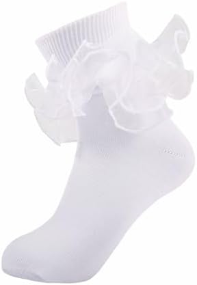 Girls Ruffle Socks Double Lace Turn Cuff Frilly Church Dress Socks by MKYSZLTSOCKS-EnjoyComfort