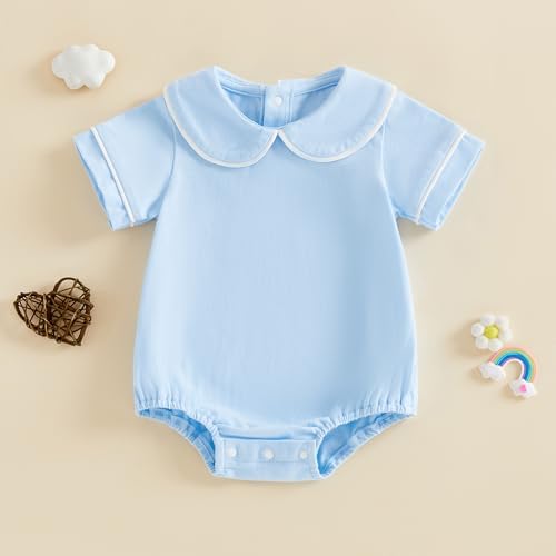 Newborn Baby Boy Girl Clothes Short Sleeve Solid Bubble Romper Doll Collar - Image 4