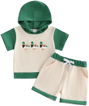 Toddler Baby Boy Hooded Dinosaur Summer Outfit Funny T-Shirt Shorts Set by LIOMENGZI