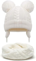 Duoyeree Toddler Winter Hat, Earflap Double Pom Pom Knit Beanie 0-36M by Duoyeree