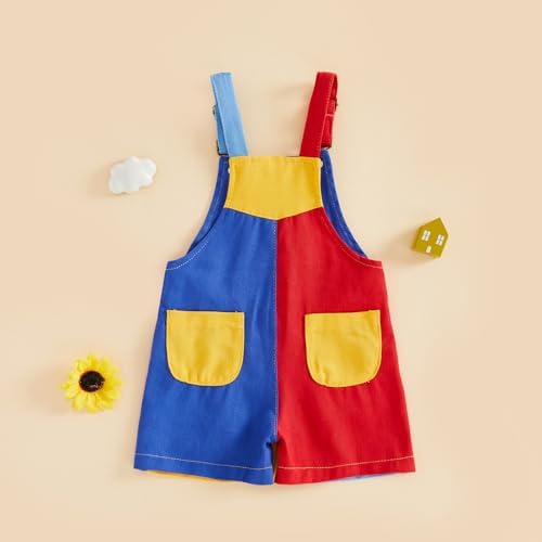 Fernvia Toddler Kids Baby Girl Boy Contrast Color Overalls Shorts Clothes - Image 6