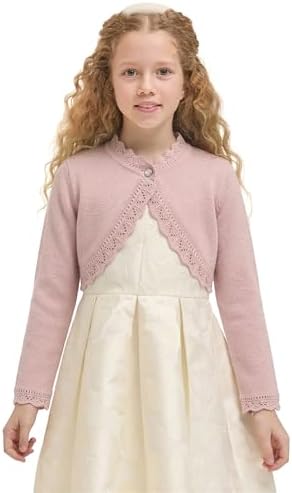 Lilax Little Girls' Knit Long Sleeve Button Closure Bolero Cardigan Shrug - Image 3