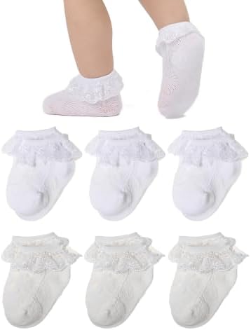 EPEIUS Baby Girl Ruffle Socks, Eyelet Frilly Lace Socks by EPEIUS