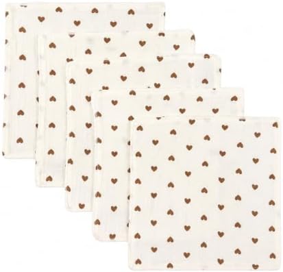 5-Pack 100% Cotton Muslin Baby Washcloths 10"X10", Heart | Ultra Soft Absorbent by Unknown