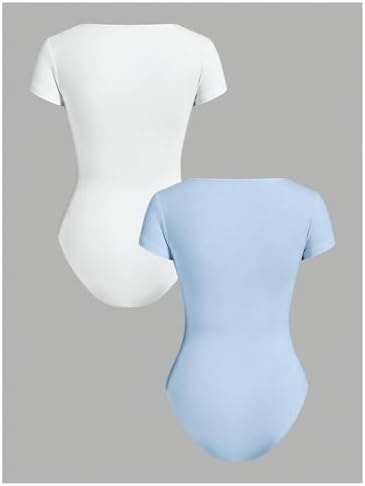 RoseSeek Girl's Short Sleeve Bodysuit Square Neck Leotard Tops 2 Pack - Image 2