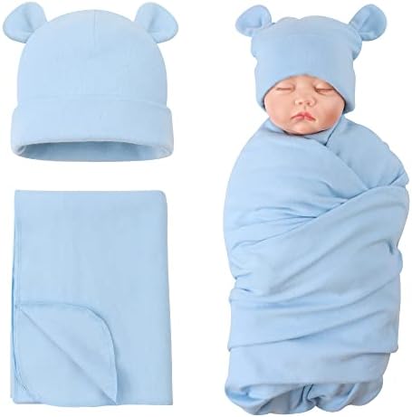 PESAAT Cotton Baby Swaddle Hat Set Newborn Infant Hats Receiving Blankets by Pesaat