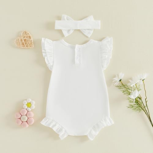 Newborn Baby Girl Bubble Romper Sleeveless Ruffle Onesie Solid Bodysuit - Image 7