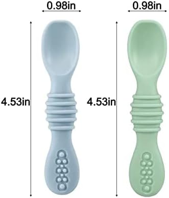 PandaEar 2 Pack Silicone Suction Plates for Baby, Divided Unbreakable Toddler Plate with 2 Pack Spoons for Self Feeding, Babies Utensils Feeding Set Baby Eating Supplies, Crab & Bee Shape -Blue&Green