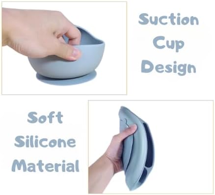 Silicone Baby Feeding Set | BPA-FREE |9 PCS Baby Led Weaning Supplies Self Feeding Utensils | Divided Suction Plate Bowl Bib Training Sippy Cup Spoon Fork (Blue)