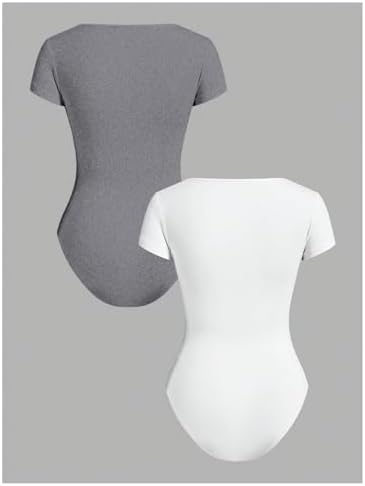 RoseSeek Girl's Short Sleeve Bodysuit Square Neck Leotard Tops 2 Pack - Image 2