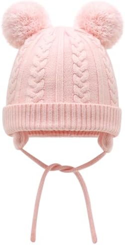 Duoyeree Toddler Winter Hat, Earflap Double Pom Pom Knit Beanie 0-36M - Image 2