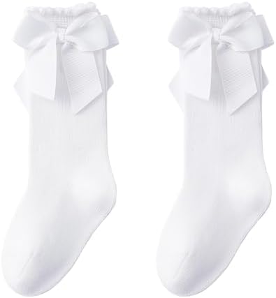 Baby Knee High Socks Infant Toddler Bow Ruffled Cotton Long Socks Stockings by Miniangel