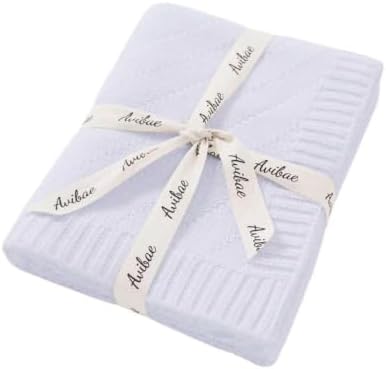 Avibae Knitted Baby Throw Blanket, Solid Color Swaddling Receiving Blanket - Image 2