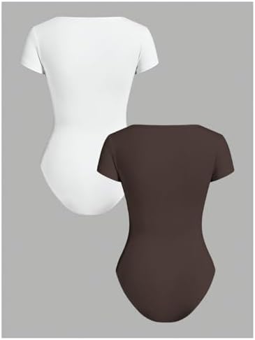 RoseSeek Girl's Short Sleeve Bodysuit Square Neck Leotard Tops 2 Pack - Image 2