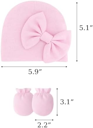 Newborn Baby Hats Mittens Sets Bow Infant Caps Gloves No Scratch Mitten Beanie - Image 7