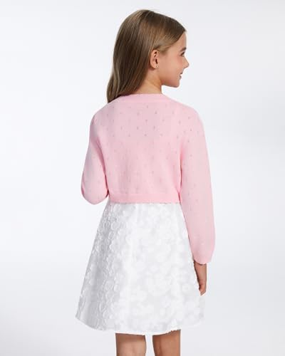 Girls Cardigan, Girls Bolero Shrug Sweater, Kids Knit Hollow Out Long Sleeve - Image 5