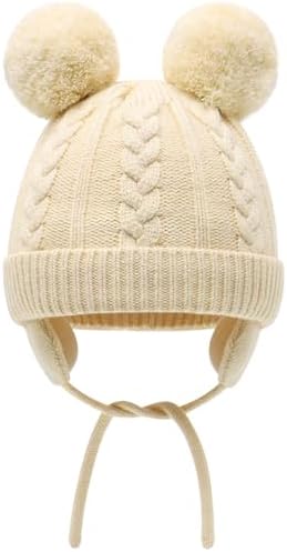 Duoyeree Toddler Winter Hat, Earflap Double Pom Pom Knit Beanie 0-36M - Image 2