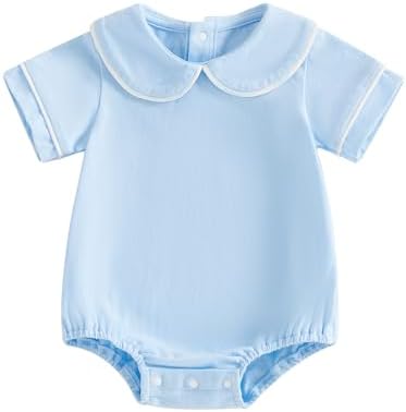 Baby Boy Girl Bubble Romper Short Sleeve Collar Summer Bodysuit by Merqwadd