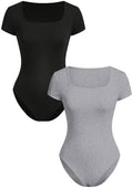 RoseSeek Girl's Short Sleeve Bodysuit Square Neck Leotard Tops 2 Pack by RoseSeek