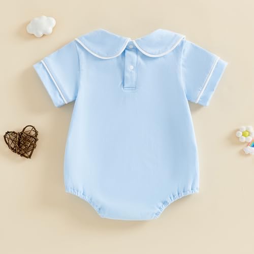 Newborn Baby Boy Girl Clothes Short Sleeve Solid Bubble Romper Doll Collar - Image 5
