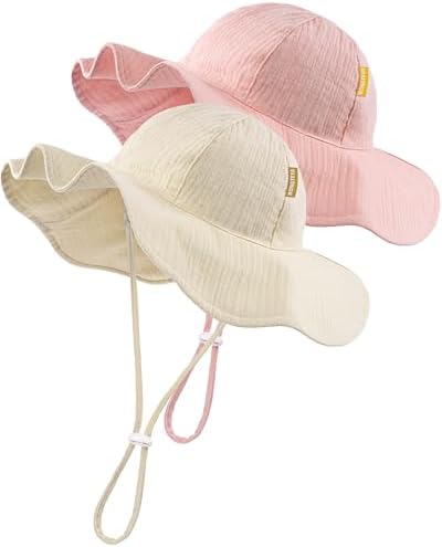 HONGTEYA Baby Sun Hat Muslin Wide Brim Toddler Girl Beach Bucket Hat by HONGTEYA