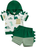 Toddler Baby Boy Hooded Dinosaur Summer Outfit Funny T-Shirt Shorts Set by LIOMENGZI