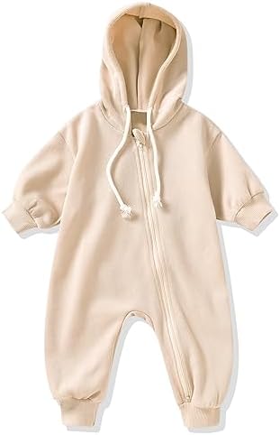 Unutiylo Unisex Baby Boys Girls Long Sleeve Infant Baby Zipper Hooded Jumpsuits by Unutiylo
