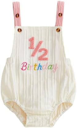 Honganda Baby Boy 1/2 Birthday Outfit Half Way to One Cake Smash Romper by Honganda