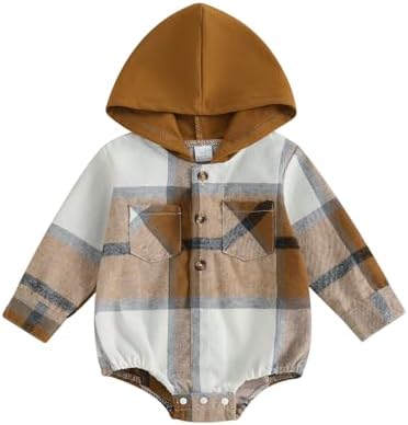 Douhoow Baby Boy Hooded Romper Long Sleeve Boy Plaid Hoodies Baby Jacket Infant by DouhoowBabyKidsClothes