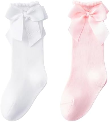 Baby Knee High Socks Infant Toddler Bow Ruffled Cotton Long Socks Stockings by Miniangel