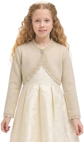Lilax Little Girls' Knit Long Sleeve Button Closure Bolero Cardigan Shrug - Image 3