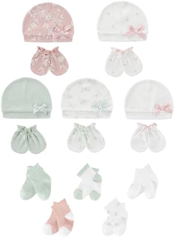 Baby Hats Mittens and Socks Set Soft Cotton Newborn Hat Glove by ZAVBABY