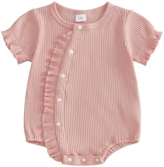 Fernvia Newborn Baby Girl Clothes Solid Color Ribbed Knit Ruffle Romper Preemie by Fernvia
