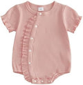 Fernvia Newborn Baby Girl Clothes Solid Color Ribbed Knit Ruffle Romper Preemie by Fernvia