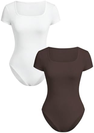 RoseSeek Girl's Short Sleeve Bodysuit Square Neck Leotard Tops 2 Pack by RoseSeek