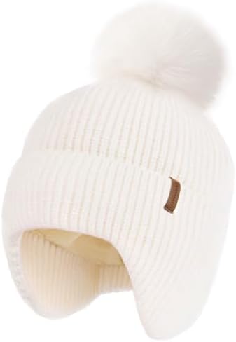 Camptrace Baby Toddler Winter Earflap Hat Fleece Lined Kid Pom Beanie by Camptrace