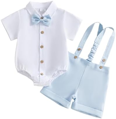 PUHHAPIEY Baby Boy Gentleman Wedding Outfit Dress Romper Suspender Pants | 0 3 by PUHHAPIEY