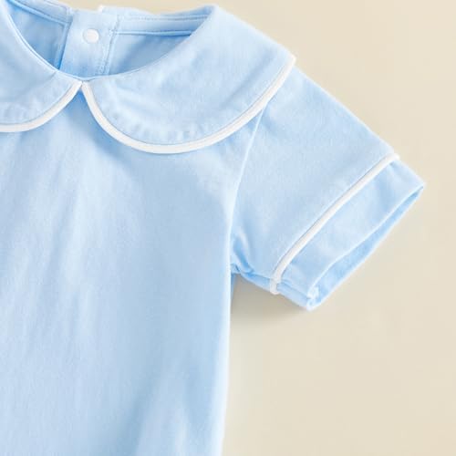 Newborn Baby Boy Girl Clothes Short Sleeve Solid Bubble Romper Doll Collar - Image 6