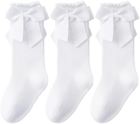 Baby Knee High Socks Infant Toddler Bow Ruffled Cotton Long Socks Stockings by Miniangel